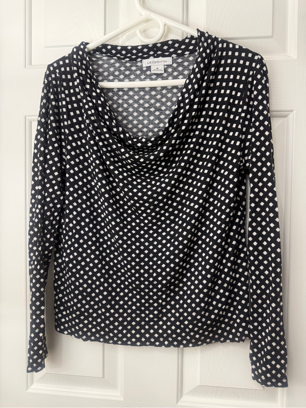 Liz Claiborne Black & White Draped Cowl Neck Top